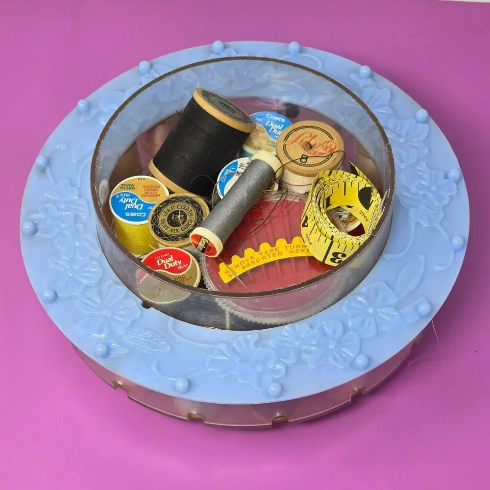 Vintage Blue Rotating‎ Sewing Thread Organizer Spool Holder Threads Accessories
